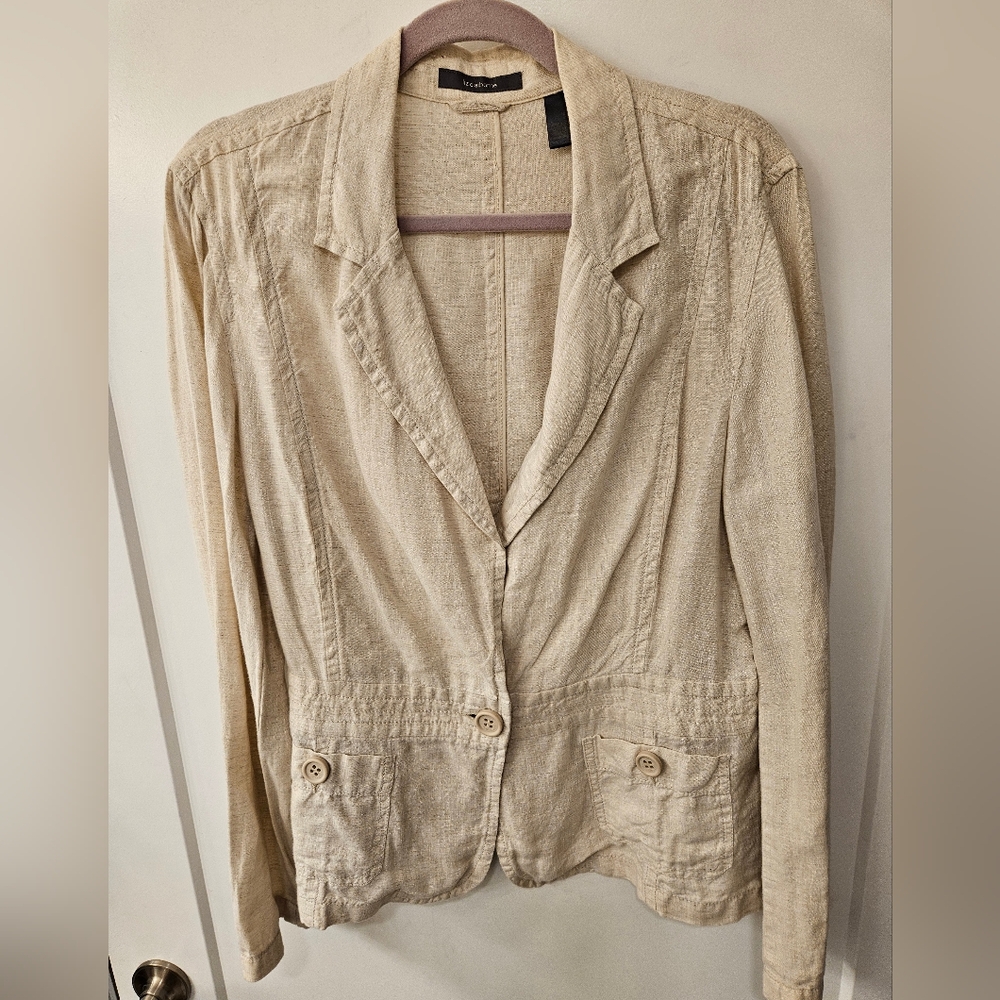 Vintage - Linen Liz Claiborne Oatmeal Color Unstructured Blazer - Size 16